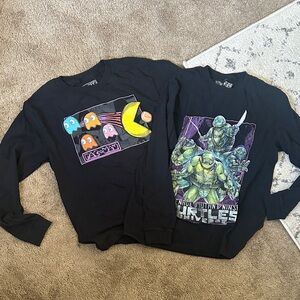 Kids' Black Long Sleeve Tees with Pac-Man and Ninja Turtles